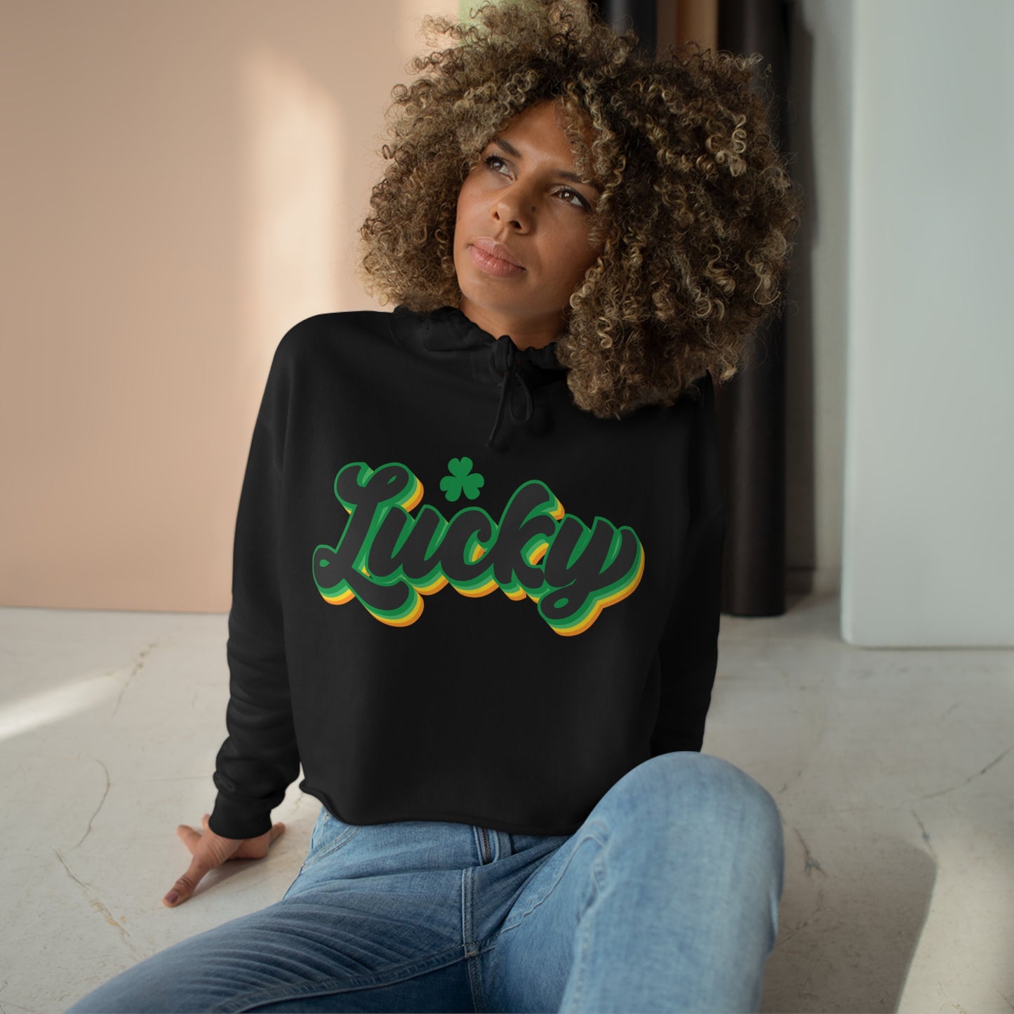 Crop St Patricks Day 4 Leaf Clover Hoodie