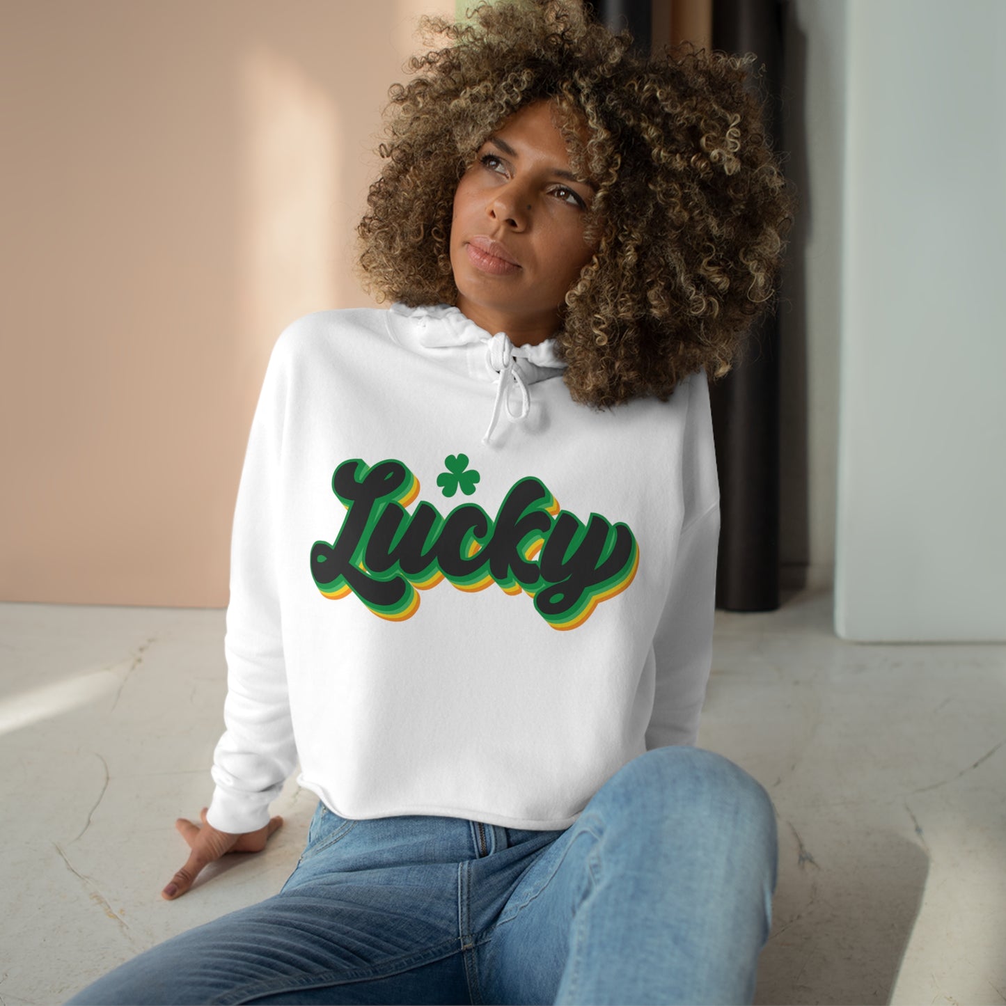 Crop St Patricks Day 4 Leaf Clover Hoodie