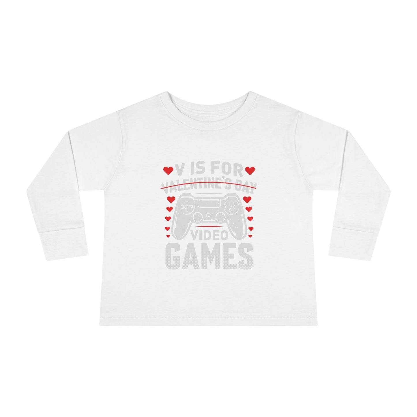V is for Video Games Valentines Gamer Toddler Long Sleeve Tee