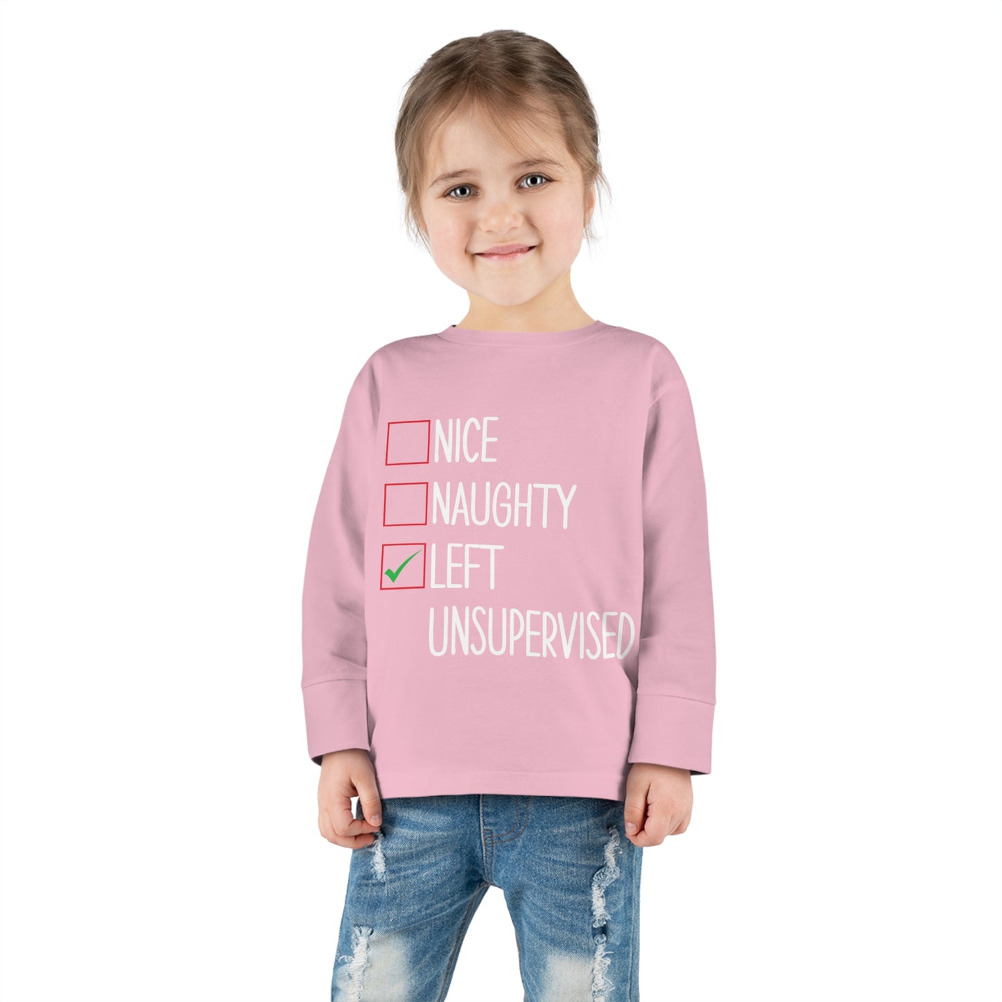 Nice naughty left unsupervised holiday checklist Toddler Long Sleeve Tee