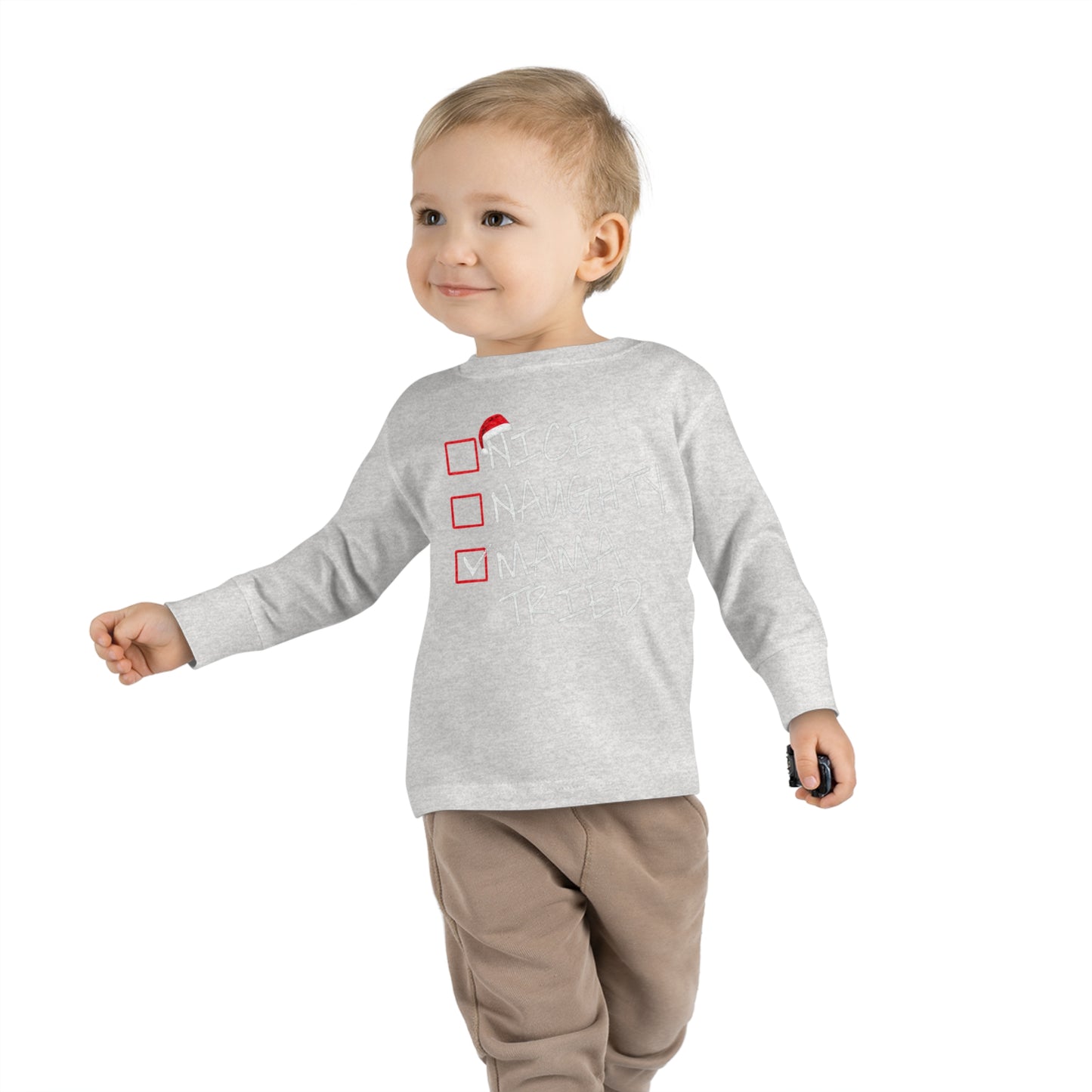 Naughty Nice Mama Tried Holiday Checklist Toddler Long Sleeve Tee