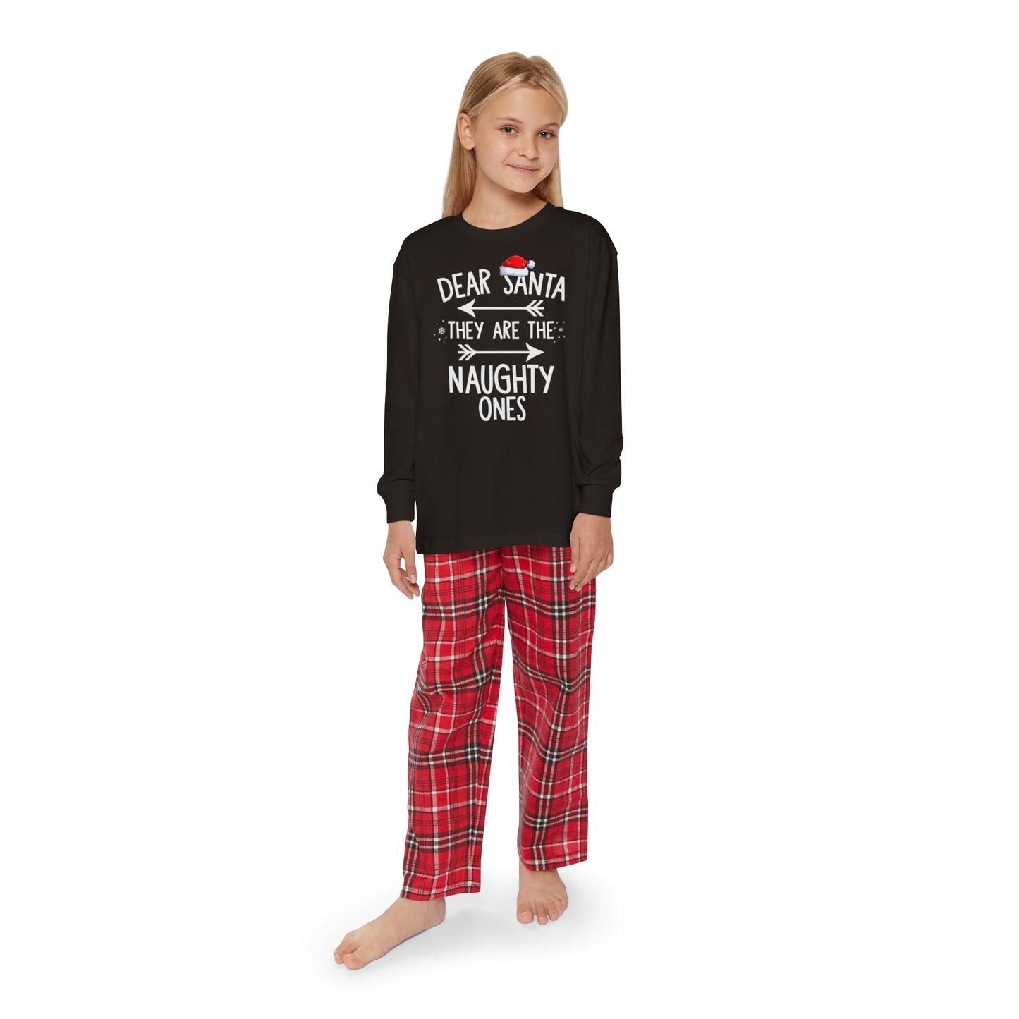 They're the naughty ones, pajamas, holiday flannel Youth Long Sleeve Holiday Outfit Set