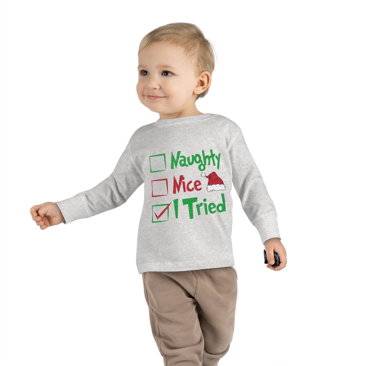 Naughty Nice I Tried Holiday Checklist Toddler Long Sleeve Tee