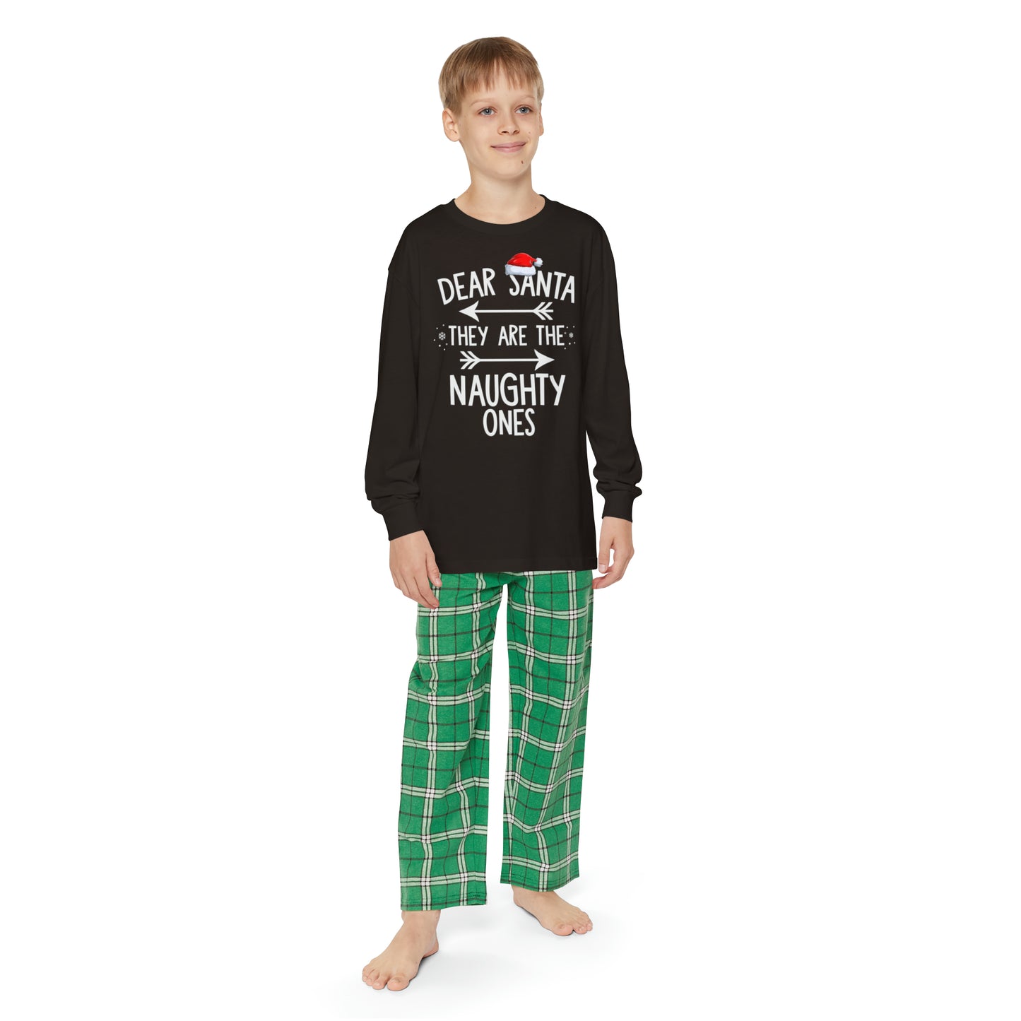 They're the naughty ones, pajamas, holiday flannel Youth Long Sleeve Holiday Outfit Set