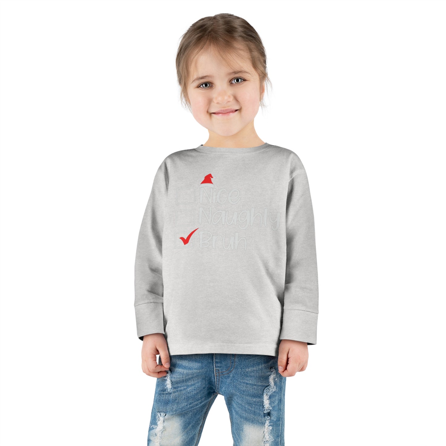 Nice Naughty Bruh Holiday Toddler Long Sleeve Tee