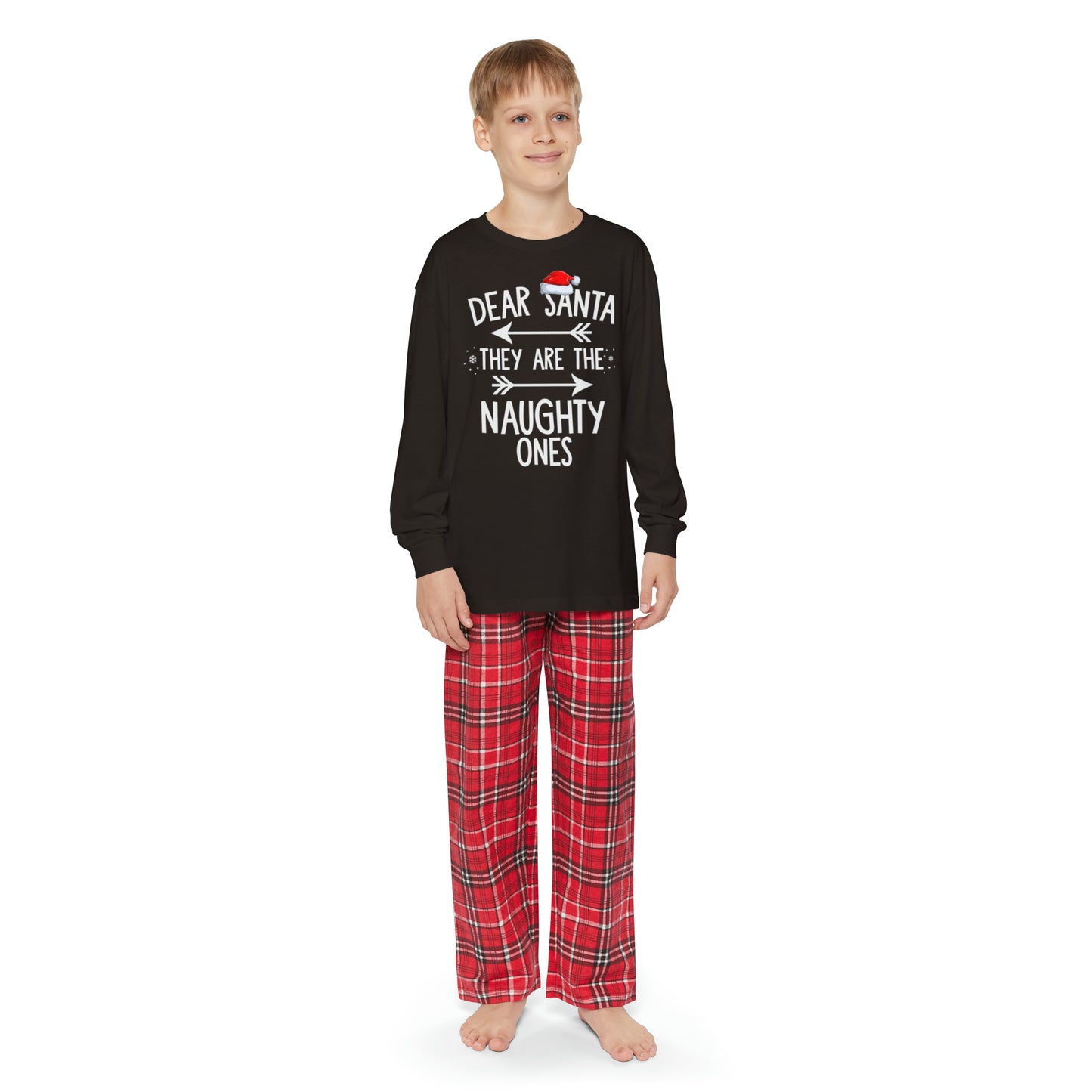 They're the naughty ones, pajamas, holiday flannel Youth Long Sleeve Holiday Outfit Set