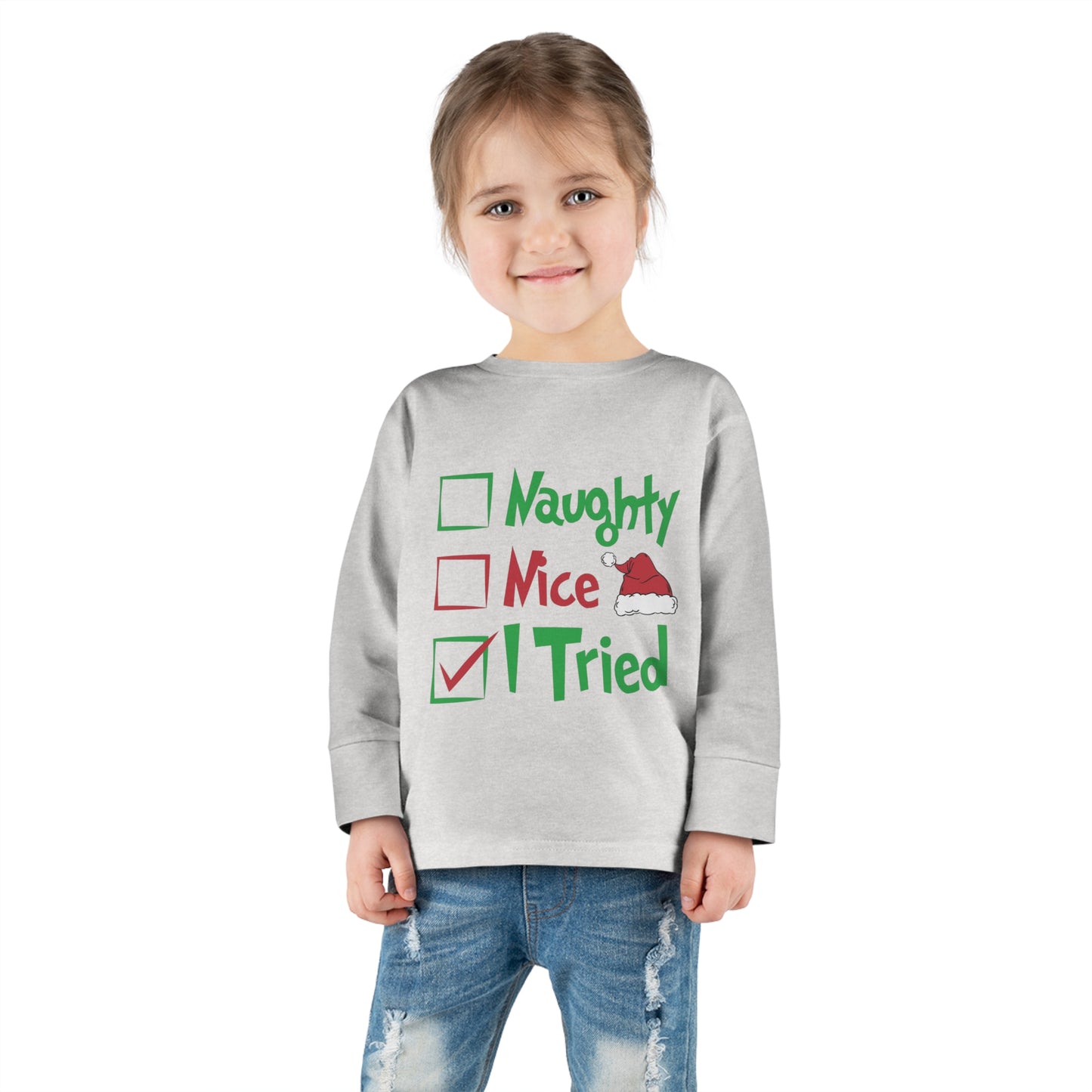 Naughty Nice I Tried Holiday Checklist Toddler Long Sleeve Tee