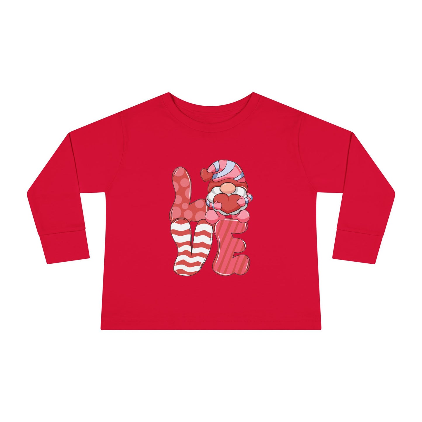 Love Gnome Valentines Day Toddler Long Sleeve Tee