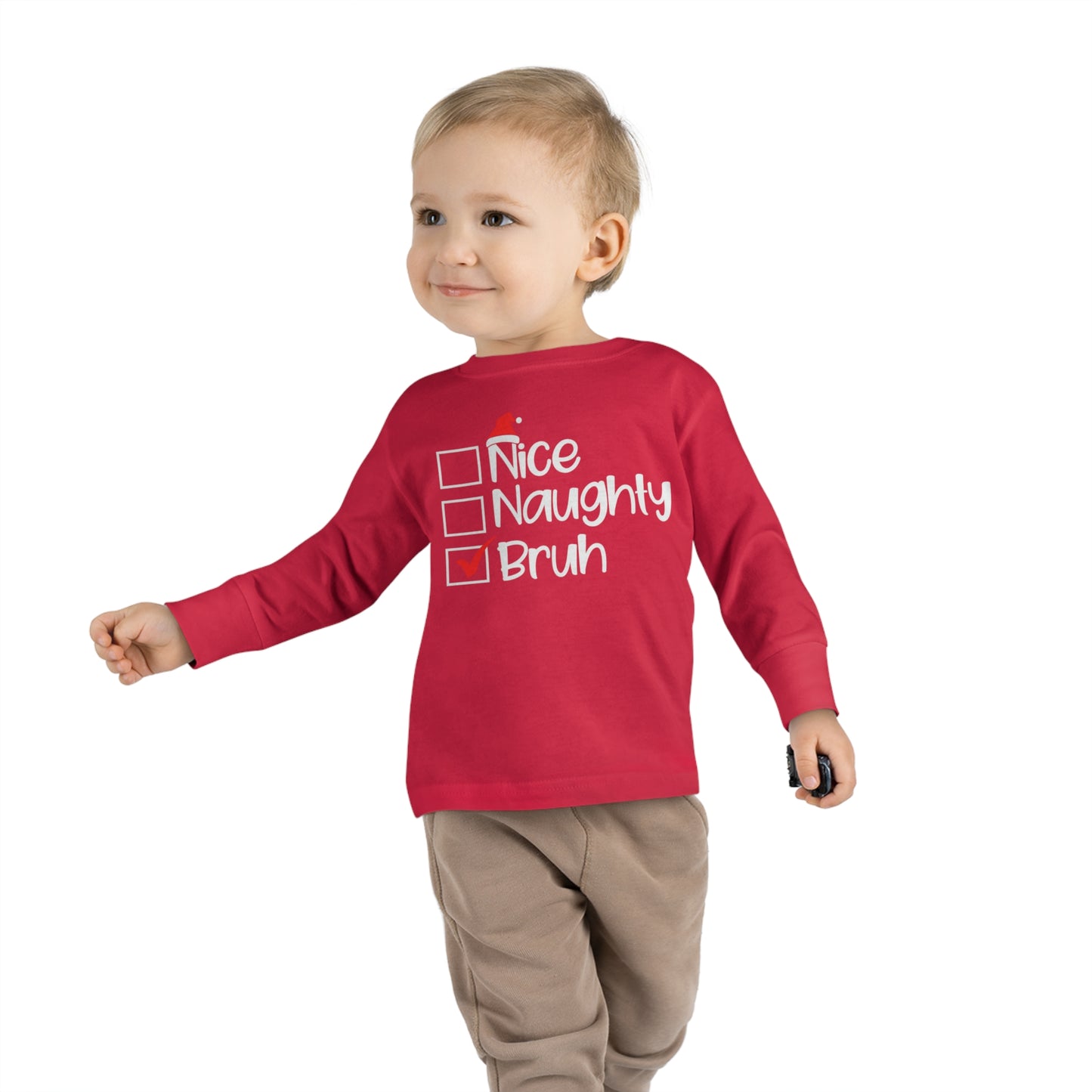 Nice Naughty Bruh Holiday Toddler Long Sleeve Tee