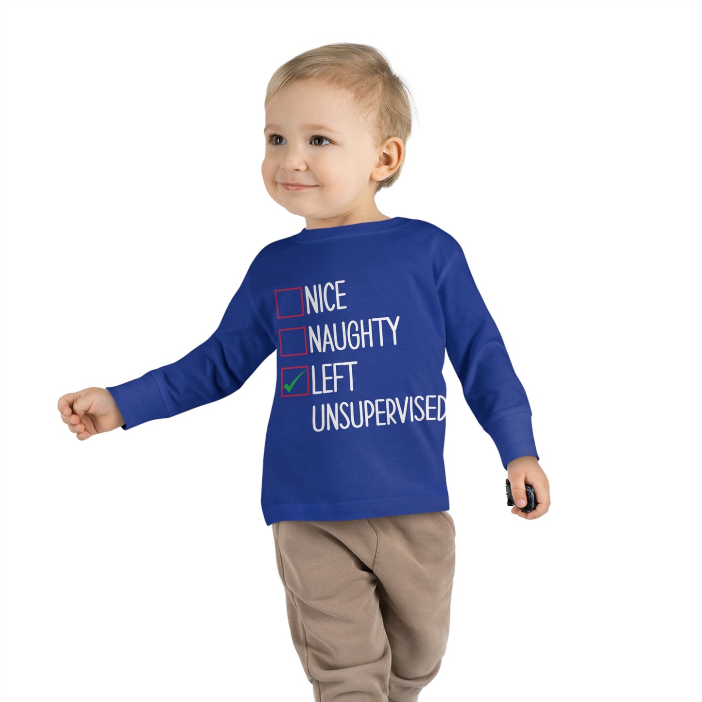 Nice naughty left unsupervised holiday checklist Toddler Long Sleeve Tee