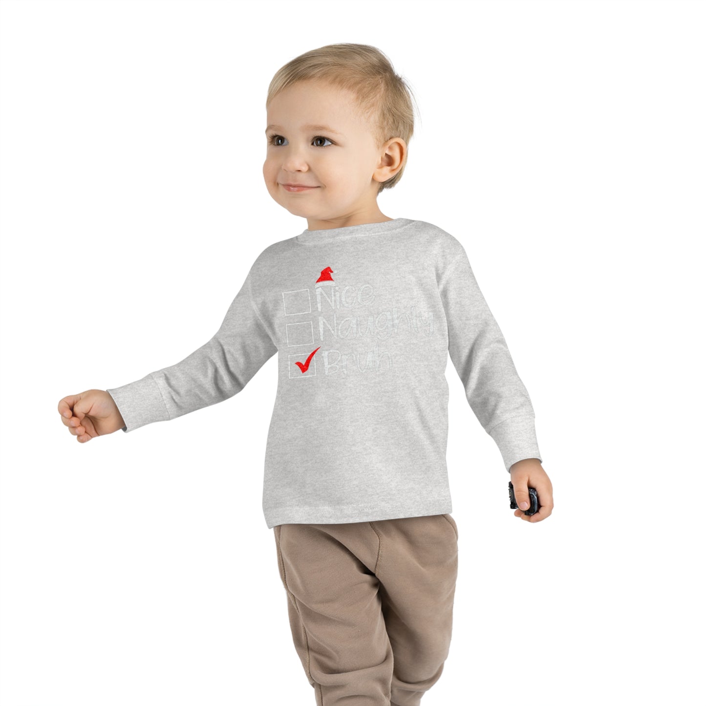 Nice Naughty Bruh Holiday Toddler Long Sleeve Tee